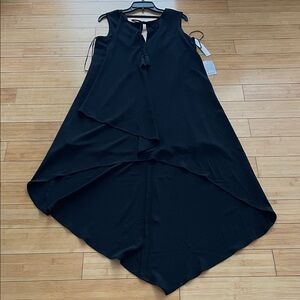Women Adelyn Rae Black High Low Dress Back Vneck Small NWT Lined Heavier Fabric